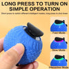 A hand holds a blue interactive cat toy with an LED light, showing different modes like Fast, Slow, and Interactive.