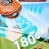 An orange ultrasonic device is shown emitting sound waves over a grassy outdoor scene with a dog.