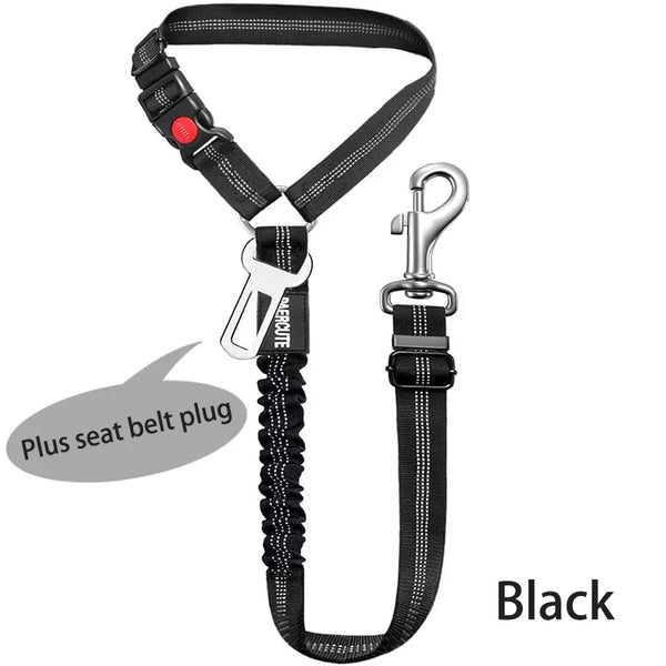 Harnais ajustable noir pour chiens et chatons avec branchement de ceinture