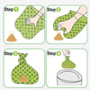 Four steps illustrating how to use a heavy duty cat litter shovel with a refill bag for scooping litter.
