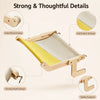Diagram showing strong and thoughtful details of a cat hammock featuring a solid wood frame, soft fabric surface, strong hook