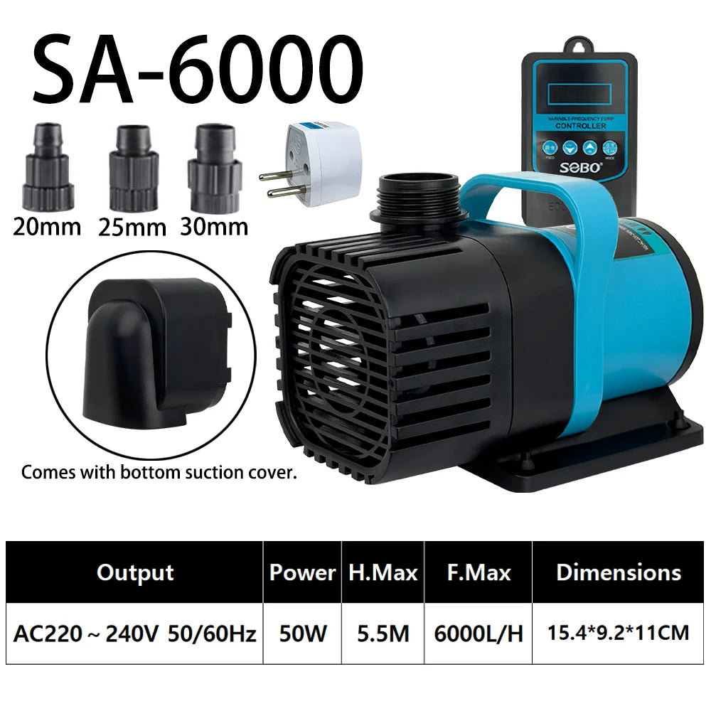 SA-6000 submersible water pump with accessories and controller for aquarium or garden use