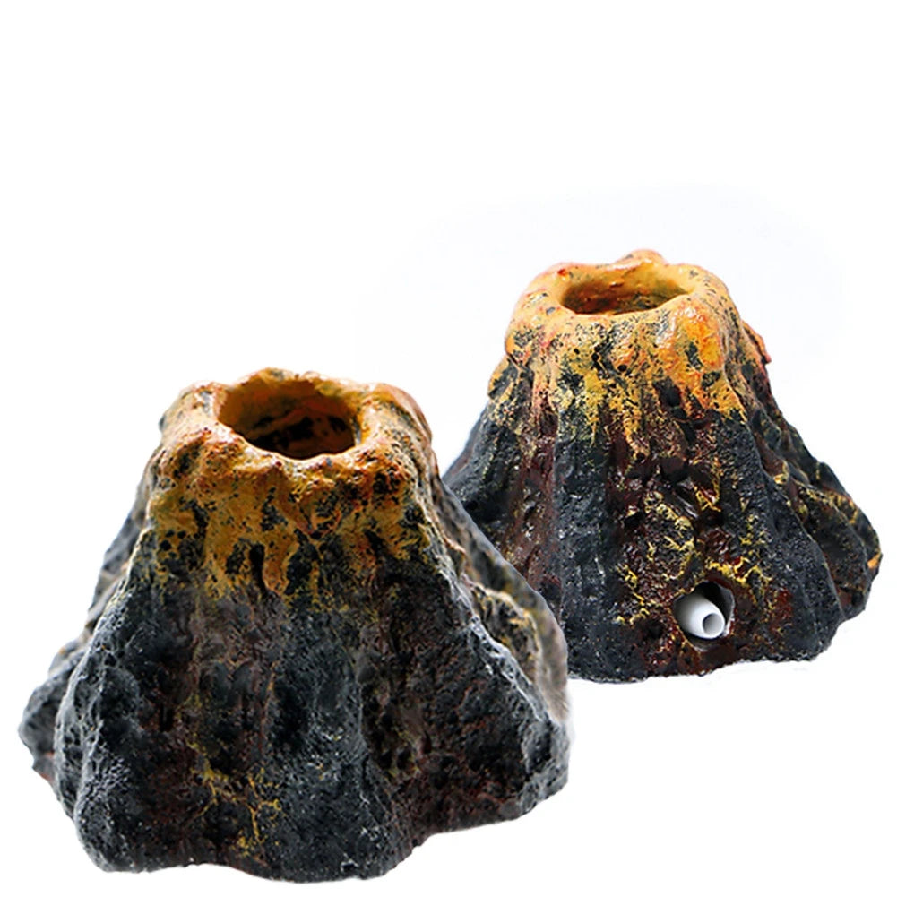 A dark, porous bubble stone decoration resembling an aquarium volcano.