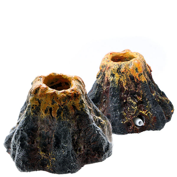 A dark, porous bubble stone decoration resembling an aquarium volcano.