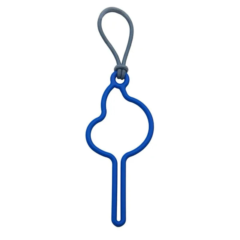 A blue hands-free dog poop bag dispenser with a leash clip.
