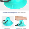 A turquoise suction cup dog ball with an elastic ball for chewing and dental care.