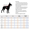 A diagram showing measurements for a dog shirt, including chest, neck, and back length, with size chart options.