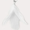 White feather wand toy with a metal clip and suction cup for a cat teaser.
