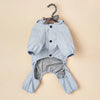 Light blue waterproof reflective dog raincoat and jumpsuit with a bow detail