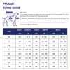 A sizing guide chart for a universal pet dog and cat polo shirt showing measurements in centimeters and inches for various si