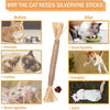 Before and after comparison showing a cat using silvervine sticks for improved appetite and energy.