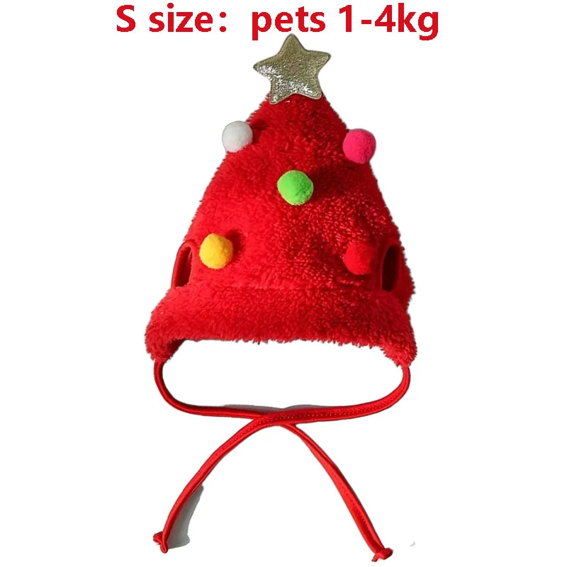 Disfraz de árbol de Navidad peludo rojo para gatos con adorno de estrella y collar rojo