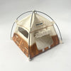 A beige breathable mesh foldable pet tent with a brown and tan camouflage pattern.
