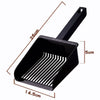 Black extra-large cat litter scoop with a hanging hook and measuring lines.