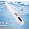 A white waterproof pet hair trimmer is shown submerged in clear water droplets.