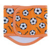 Orange reusable washable sanitary pants for male dogs featuring soccer ball patterns