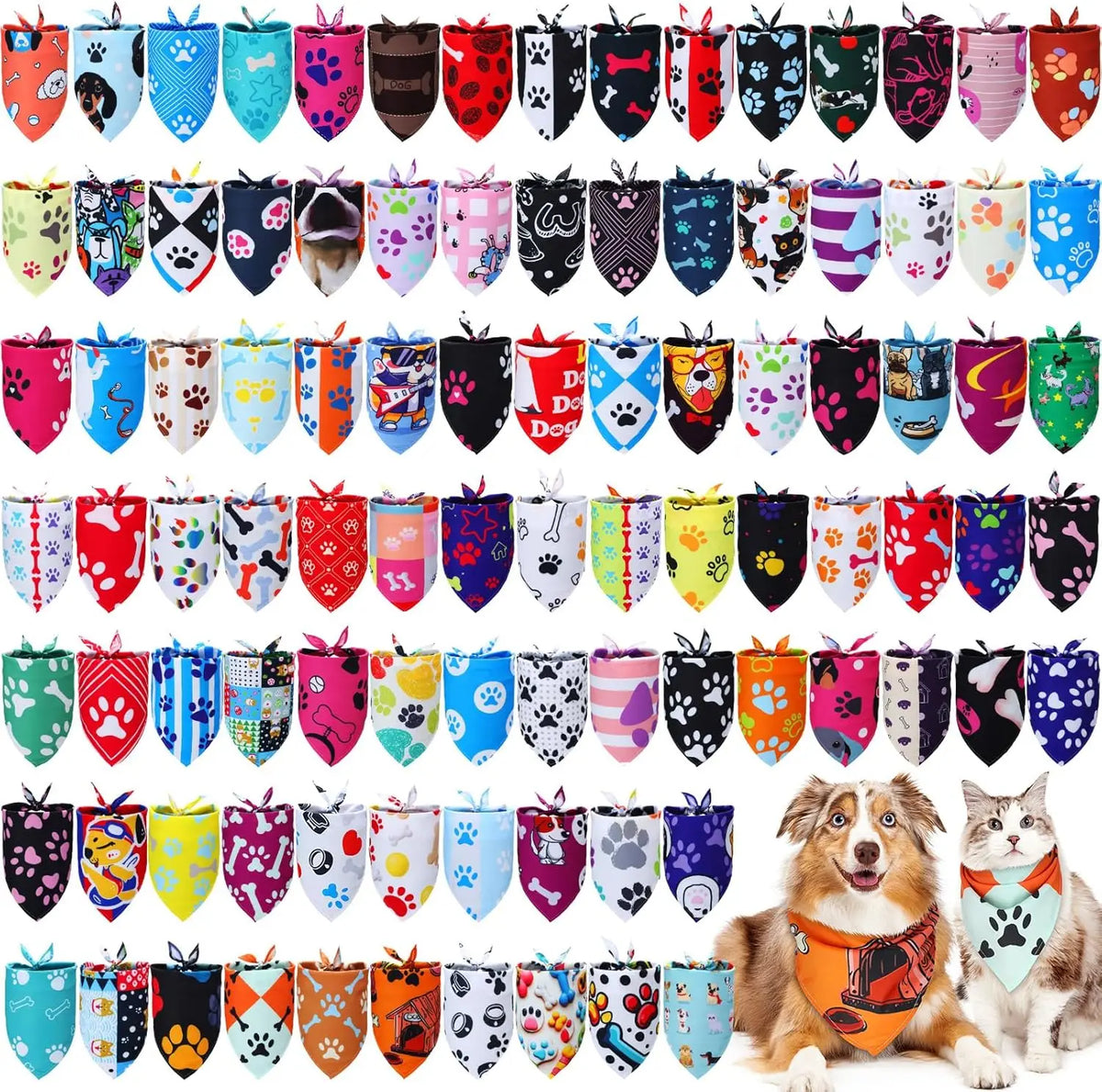 A pack of 100 dog bandanas featuring donut prints for holidays and parties