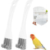 Cepillo limpiador de excremento de aves blanco con cabezal de silicona junto a un pájaro amarillo.