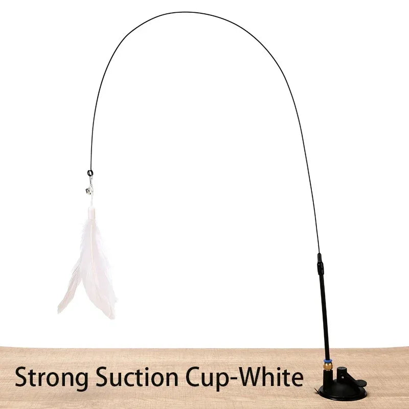 A long, thin suction cup wand with a white feather attached.