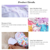 Diagrams showing inner absorbent pads, waterproof outer material, and long tape adjustment for reusable female dog diapers.