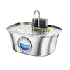 Stainless steel cat water fountain with a visible water flow and a smart sensor component.