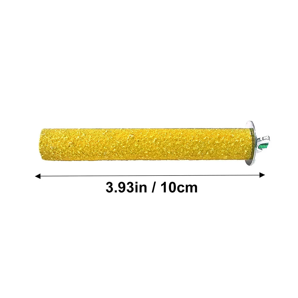 A cylindrical, golden-yellow natural wooden perch stand for parrots and birds, measuring 3.93 inches or 10cm long.