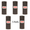 Five rolls of black reusable pet poop bags with red arrows indicating direction