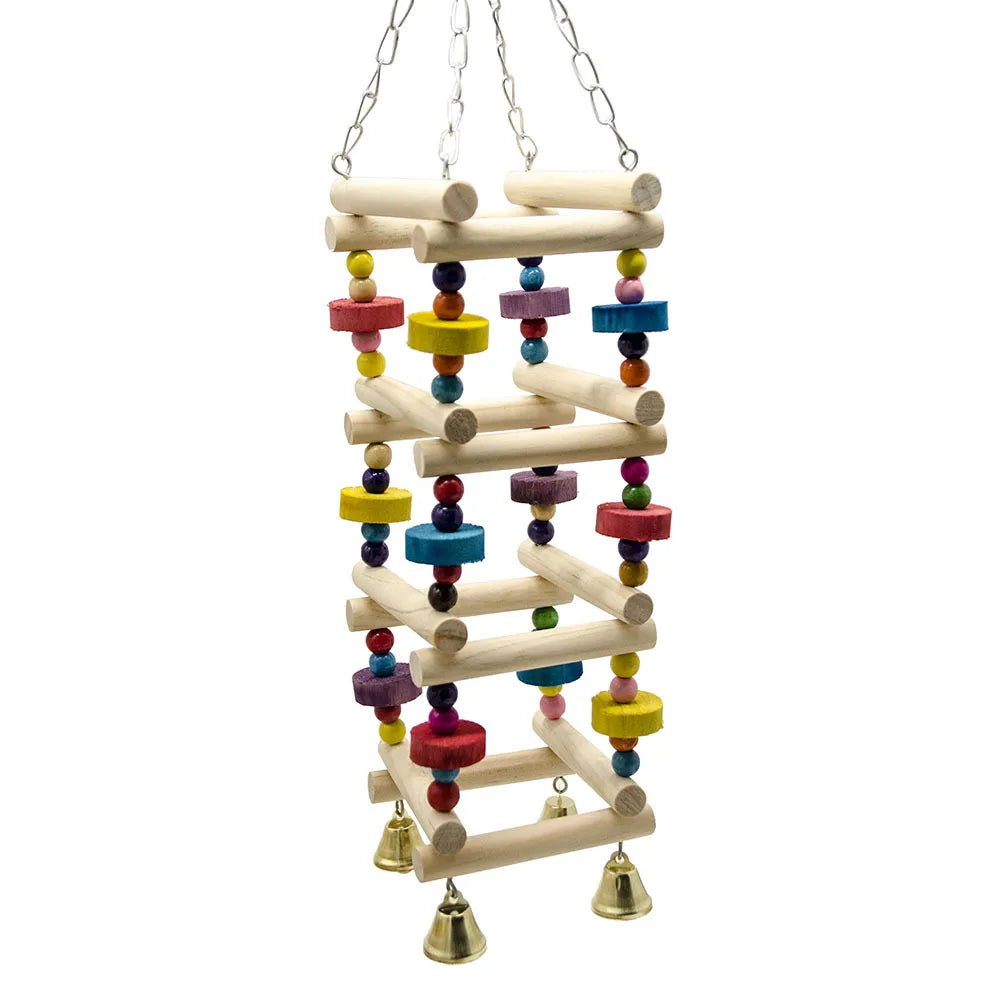 Columpio de loro de madera y juguetes de entrenamiento hechos de madera clara y cuentas coloridas