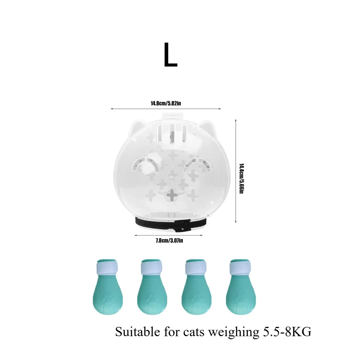 White cat grooming hood with silicone paw shoes for cats weighing 5.5-8KG