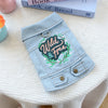 Light blue denim jacket for dogs featuring a Wild & Free wreath embroidery