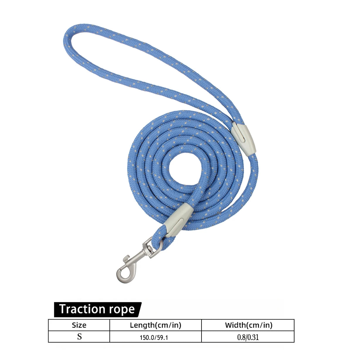 Blue reflective nylon traction rope dog leash with a quick-release clip