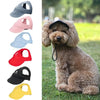 A collection of adjustable pet baseball caps in various colors including gray, pink, blue, red, black, and yellow.