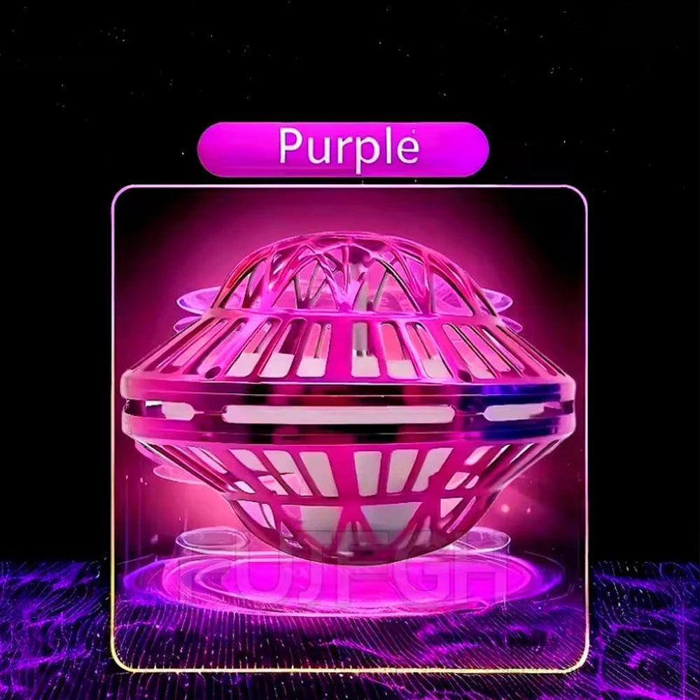 A pink LED flying boomerang ball with glowing lights is displayed on a dark background.