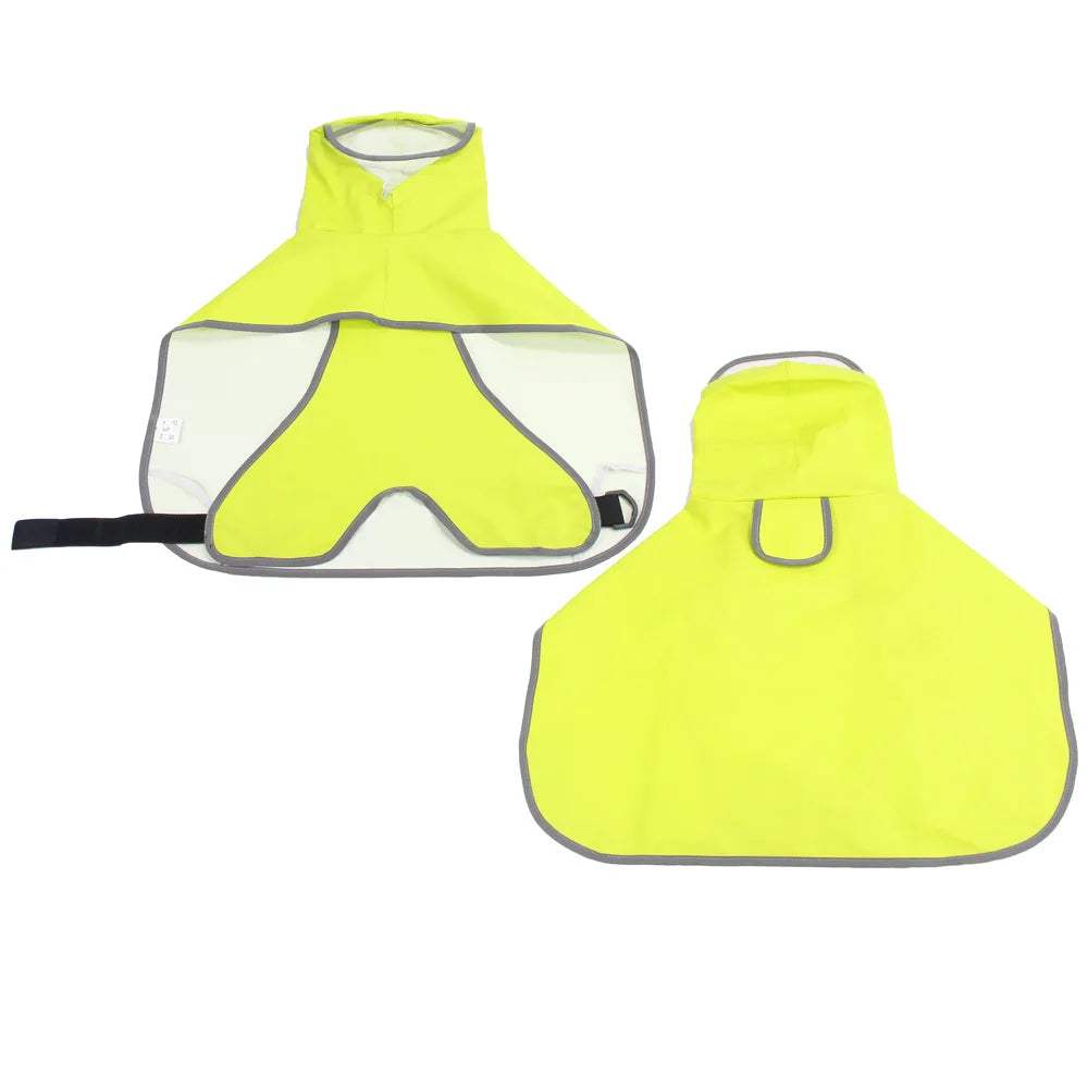 A bright yellow waterproof pet raincoat for dogs, shown in two forms: a full coat and a separate vest.