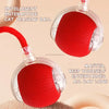A red intelligent interactive cat teasing ball is shown in various views, highlighting its design for entertainment.