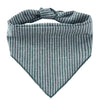 A gray and white striped cotton dog bandana with an adjustable fit.
