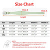 Size chart showing dimensions for S, M, L, and XL sizes of a wide leather dog collar.