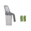 A gray heavy duty cat litter shovel with a translucent plastic refill bag.