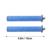 A long, cylindrical blue glitter perch stand made of natural wood for parrots and birds.
