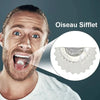 A man shows his mouth open to demonstrate the Oiseau Sifflet, a discreet mouth bird whistle.