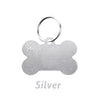 Silver bone-shaped dog ID tag with a circular keyring.