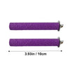 A purple, cylindrical wooden perch stand for parrots and birds, measuring 3.93 inches long.