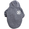 A gray cozy fleece dog hoodie featuring a New York Yankees logo on the chest.