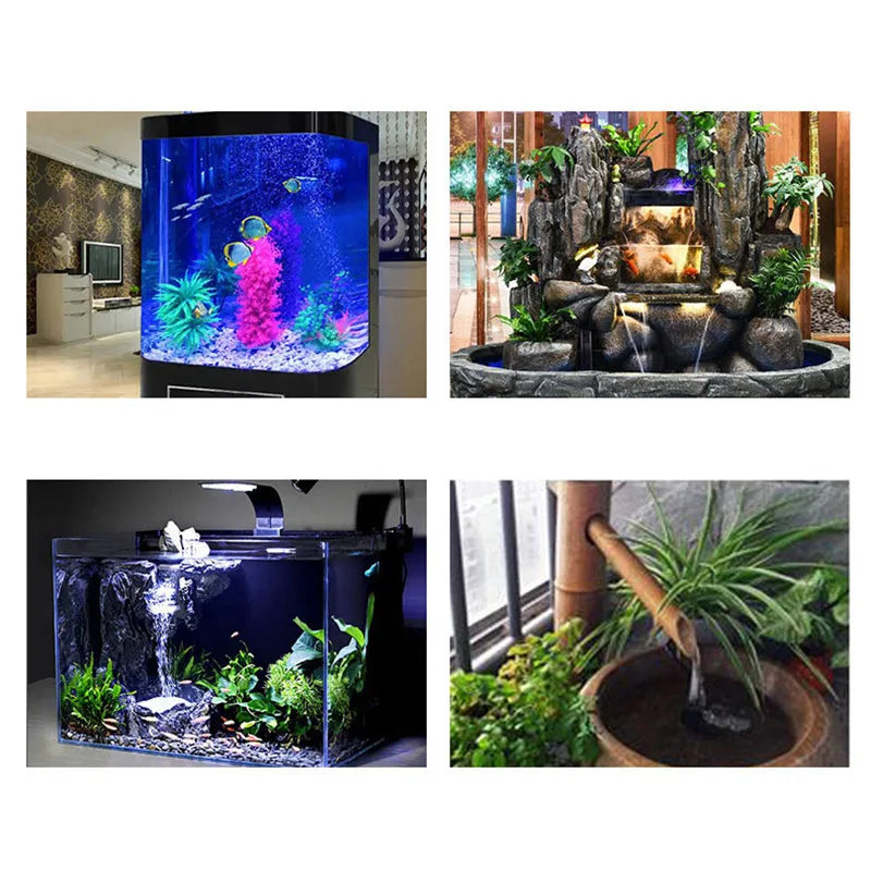 Collection d'images d'une pompe submersible pour aquariums et fontaines.