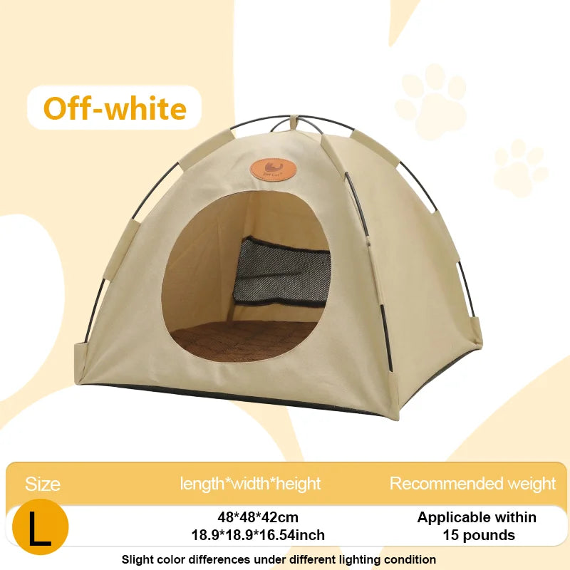 Tente lit pour animaux respirante de couleur blanc cassé en forme de dôme avec espace de couchage intérieur