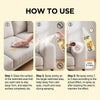 Instructions showing how to use a cat deterrent spray for furniture, including cleaning and re-spraying steps.