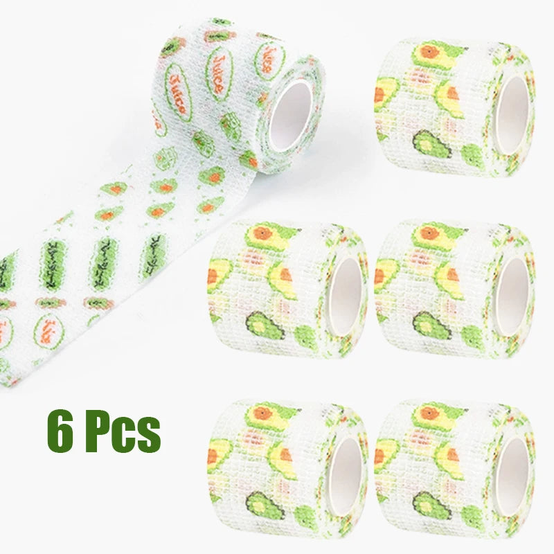 Six rolls of self-adhesive dog paw protector bandages featuring a green and yellow avocado pattern.