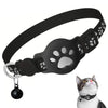 Collar negro ajustable para mascotas con diseño de huella y correa para gato