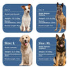 A comparison chart showing sizes, weights, and muzzle dimensions for different dog breeds: Jack Russell, Belgian Malinois, La