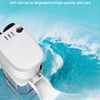 Une pompe à air pour aquarium submersible blanche émet un jet d'eau dans un environnement bleu et turbulent.